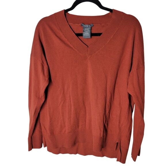 Matty M Womens Sz L Rust Solid Long Sleeve V-Neck Sweater - Picture 7 of 10